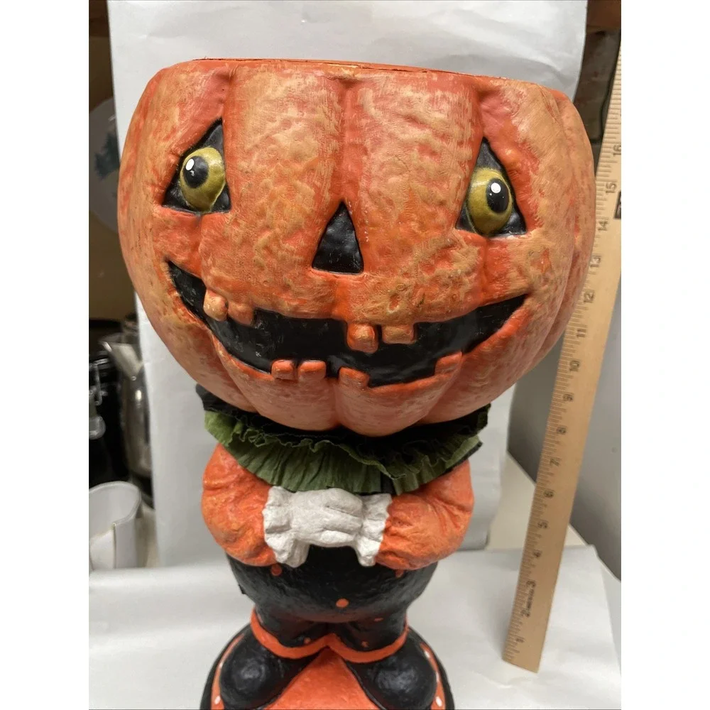 Primitive Halloween PUMPKIN Head CANDY CORN Dish Figurine 17